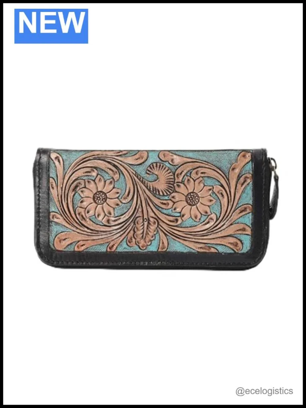 Tooled Leather Zip-Around Wristlet Wallet for Women - Handcrafted with